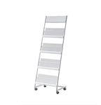 Magazine Rack Magazine Holder with Wheels, Literature Display Stand with 4 Pockets Floor Standing Magazine Brochure Holder Rack, Silver