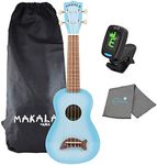 Kala Light Blue Burst Dolphin Makala Soprano Ukulele - MK-SD/LBLBURST Bundle with a Tuner and Lumintrail Polishing Cloth