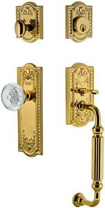 Nostalgic Warehouse 755817 Meadows Plate F Grip Entry Set Crystal Meadows Knob, Backset Size: 2.75", Lifetime Brass