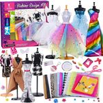 Fashion Design for Girls Kids Fashion Designer Sewing Set Mannequin Sketchbook Scissors Clothing Fabric Accessories Creative Arts Craft Fashion Design DIY Activity for Kids Fashion Designer Kits