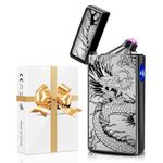 Electric Lighter, USB C Rechargeable Dragon Lighter Dual Arc Plasma Windproof Lighter Type-C Chargeable Cool Lighter Flame-Less with Large Capacity Battery and Pocket Size (Black Dragon)