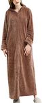 Flygo Womens Fuzzy Plush Long Hooded Robe Full Length Flannel Fleece Bathrobe Warm Housecoat (US X-Small/Small, 02 Khaki)