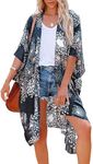 Kimono Cardigan for Women Summer Lightweight Bikini Coverups Open Front Caftan(Dandelion Blue,L)