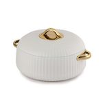 Cello Aurum Luxury Inner Stainless Steel Insulated Hot-pot 1250ml, White | Easy Grip Lid & Frim Twist Lock | BPA-Free, Durable, Suitable for Hot & Cold | Hot Box for Kitchen | Hot Pot for Home