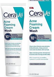 CeraVe Acne Foaming Cream Wash | Gentle Face and Body Acne Cleanser with Benzoyl Peroxide 10%, Hyaluronic Acid, and Niacinamide | Acne Treatment Clears Pimples, Blackheads, Chest and Back Acne | 5 Oz