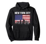 New York City Skyline Gift American Flag 4th of July Pullover Hoodie