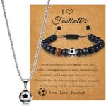 Otuuz 2 Pcs Football Gifts for Boys Include Football Chain Necklace and Bracelet with Card Christmas Birthday Graduation Presents for Teenage Girl Son Grandson Nephew Brother(Classic)