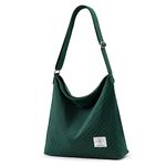 KALIDI Women's Thickened Corduroy Tote Bag with Zip Waterproof Shoulder Bag with Pockets Casual Crossbody Handbags with Adjustable Shoulder Straps for School, College, Work, Christmas green