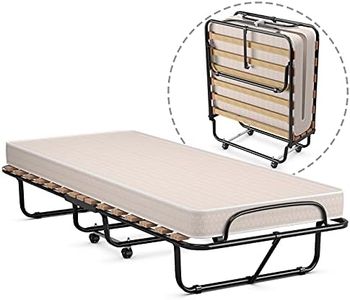 COSTWAY Cama Plegable 80 x 190 cm, 4 Ruedas, Cama Supletoria Plegable con Colchón de Espuma Viscoelástica de 10 cm, Marco Metálico, Cama Individual Portátil para Camping, Oficina, Hogar