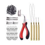 Micro Ring Link Hair and Feather Extensions Tools Kit for Hair Extensions: I-tip Hair Pliers, Micro Pulling Needle, Loop Threader and 200 Pcs Micro Silicone Rings (Black)