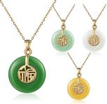 Huquary 4 Pcs Jade Pendant Necklace Jade Good Luck Necklace Chinese Fu Pendant Necklace Fortune Pendant Necklace for Women Gift, jade, stainless steel, 1