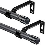 2 Pack Matte Black Curtain Rod, 5/8 Inch Curtain Rods for Windows 23 to 66 Inch Heavy Duty Small Drapery Curtain Rods Set with Brackets(1.9-5.5Feet)