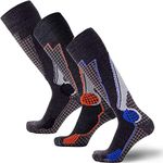 Pure Athlete High Performance Wool Ski Socks - Thermal Warm Merino Wool OTC Sock, Men Women (3 Pairs - Black/Blue(1)+Black/Orange(1)+Black/Silver(1), Medium)