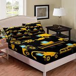 Cartoon Trucks Fitted Sheet Full Size for Kids Boys Yellow Cartoon Tractor Pattern Fitted Sheet Deep Pockets Concrete Truck Excavator Decor Bedding Set Construction Cartoon Vehicle Sheet Set