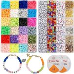 6000 Pcs Clay Beads Bracelet Making Kit, 24 Colors 6mm Beads, Flat Preppy Polymer Clay Beads, Friendship Bracelet Beads Jewelry Making Kit with Charms, Crafts Birthday Gifts Toys for Teen Girls 6+ Adults Crafts Kit Valentine's Day