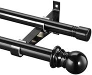 Double Curtain Rods for Windows 66 to 120 Inch - 1 Inch Heavy Duty Double Window Rods - Extra Long Adjustable Black Dual Curtain Rod for Sliding Glass Door, Patio, Bedroom, Kitchen, Bathroom