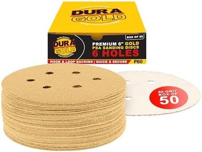 Dura-Gold Premium 80 Grit 6" Gold Sandpaper Discs, 6 Hole Pattern Dustless, Box of 50 - Hook & Loop Backing for DA Sander, Finishing Coarse Sanding Abrasive Automotive Paint, Woodworking Wood, Metal