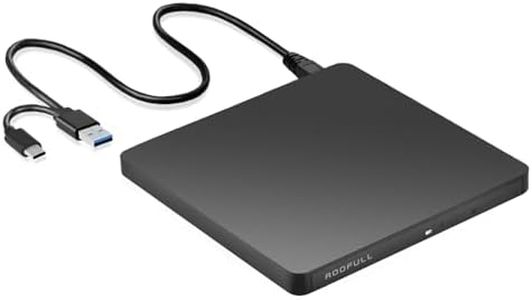 ROOFULL External CD DVD Drive for Laptop PC, USB 3.0 & USB-C 13mm Ultra Slim Portable CD DVD Burner Reader Writer Player ROM +/-RW Disc Drive for Windows 11/10/8/7 Mac Linux Computer, RF61-MAS