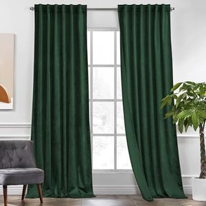 KGORGE Green Velvet Curtains 84 inches 2 Panels, Velvet Blackout Curtains for Bedroom Living Room, Soft Darkening Thermal Insulating Curtains & Drapes, Back Tab Rod Pocket Curtains, W 52 x L 84