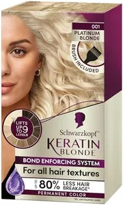 Schwarzkopf Keratin Blonde Hair Dye Platinum Blonde 001, Ultra Lightening Kit, 1 Application - Hair Bleach Enriched with Keratin, Lightens up to 9 Levels and Protects Hair from Breakage**