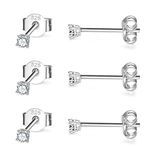 CERSLIMO Silver Stud Earrings for Women Men Girls, 3 Pairs Sterling Silver Tiny Cubic Zirconia Stud Earrings Small Dainty Cartilage Tragus Sleeper Earrings Set (3mm, Silver)