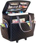 Everything Mary Sewing Machine Rolling Carrying Case, Black Quilted - Trolley Bag with Wheels for Brother, Bernina, Singer & Most Machines - Wheeled Tote Carrier for Notions & Crafts