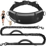 Looxmeer Upgraded Hands Free Dog Lead with Adjustable Waist Belt, Reflective 1.6–2.2m Waist Dog Leash with Padded Handle, Shock Absorbing Running Lead for Medium Large Dogs Walking Jogging Hiking