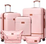 Krute Luggage Set 5 Piece Suitcase Set Carry-On Luggage,PC ABS TSA Lock Hard Shell Lightweight Checked Luggage Set with Spinner Wheels (Pink)