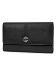 Timberland Women's Leather RFID Flap Wallet Clutch Organizer, Black (Pebble), One Size