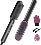 TYMO Hair Straightener Brush, Flat Iron & Hair Brush 2 in 1 for Straightening Hair, Anti-Scald Hot Comb, 5 Temp for All Hair Types (130℃~210℃), Finish with Smooth, Shiny Hair，TYMO RING Matte Black