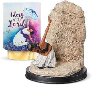 African American Expressions LED Flameless Candle Glory to The Lord + She Who Kneels Figurine – Inspirational Christian Décor