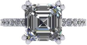 NANA Jewels 3ct Asscher Cut Pure Brilliance Zirconia Solitaire w/sides Engagement Ring S.Silver 8mm -Platinum Plated-S-6.5