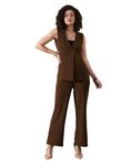 SIRIL Women's Co-ord Set Lycra Top and Trouser Pant Set |Two Piece Coord Set | Formal Cord Set (646CTK11302-M_Brown)