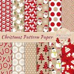 Whaline 24 Sheets Christmas Pattern Paper Santa Reindeer Snowman Scrapbook Specialty Paper Double Sided Kraft Red Craft Paper For Xmas DIY Card Making Photo Album Decor, 6 x 6 Inch