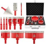 Diamond Core Drill Bit Set - FOCSTOL 12pcs (6/8/10/20/25/35/50/68/100mm+20mm Finger Milling Bit+50mm Beveling Chamfer Bit+6mm Carbide Drill) Hole Saw Kit for Porcelain Ceramic Tile Marble Granite