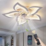 Depuley Ceiling Fans with Lights and Remote Control, 5 Light Quiet Reversible LED Ceiling Fan with Dimmable, 6-Speed Flower Shape Design Ceiling Fans with Lamps for Bedroom, Living Room,Timer,White