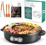 Food Party DUO Electric Smokeless Grill and Hot Pot, With Separable Cooking Plate, Deluxe Combo of 1 Recipe Book, 1 Tong, 1 Oil Brush, 1 Pack of Parchment Paper, for Hotpot KBBQ, Barbecue & Grill