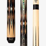 HXTE12 PureX Technology Players Pool Cue Stained Birdseye Maple Forearm and Butt with Floating Split Graphic lacewood Points, wrapless, 19-Ounce