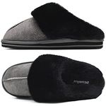 KuaiLu Womens Fuzzy Slippers Ladies Cosy Memory Foam Warm Winter Clog Slippers Slip on Comfy Orthotic Arch Support House Shoes with Non-Slip Indoor Outdoor Hard Sole Black Size 6