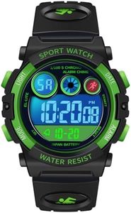 Dayllon Kids Watch Digital Outdoor Sport Waterproof Boys Watches 12/24H Alarm 7 Colorful Backlight Stopwatch Wristwatch for 3-15 Year Old Gift Green