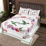 Feelyou Girls Hummingbird Quilted Coverlet Kids Cute Bird Floral Bedspread Women Wife Hummingbird Lover Flowers Decor Coverlet Set Microfiber Garden Animal Quilt Set Bedroom Quilted King Size