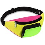 Xuniea 80s Retro Neon Fanny Pack 2 Pockets Belt Bags 80s 90s Costumes for Women Men Waist Packs for Holiday Festival 80s Theme Halloween Party(Yellow Bottom)