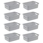 Sterilite 11 Inch Small Weave Open Bin Wicker Storage Basket Home Organizer Tote for Countertops, Bookshelves, and Closets, Cement, 8-Pack