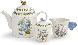 Portmeirion - Botanic Garden Bouquet Collection – 3 Piece Tea Set - Includes Teapot, Sugar Bowl and Creamer- Figural Butterfly Handle