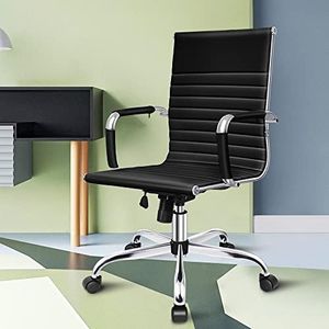 ALFORDSON Mid Back Esmae Black Office Desk Chair with SGS Listed Gas Lift, PU Leather Home Ergonomic Office Chair Height Adjustable, Computer Gaming Chair for Home Office, Max 150kg Loading