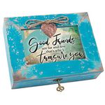 Cottage Garden Good Friends are Far and Few Teal Distressed Locket Music Box Plays That's What Friends are for