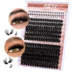 Focipeysa Lash Clusters 100D 200D Lash Extension with Bottom Lash Fluffy Volume Eyelash Clusters 256pcs Individual Eyelash Extensions 12-18mm Lashes Extension DIY Curly Lash Extension at Home