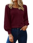 Zeagoo Women's Pullover Sweater Cute Puff Long Sleeve Tops Eyelet Shirt Lightweight Knit Sweater Blouse Wine Red M