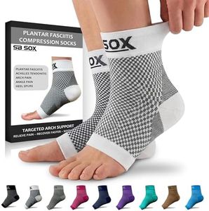 SB SOX Plantar Fasciitis Compression Socks – Arch Support Sleeve for Heel Pain Relief, Achilles Tendonitis & Foot Pain – Toeless Ankle Compression, All-Day Comfort (White, Large)