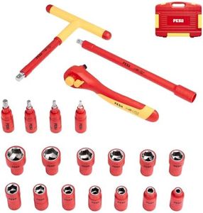 FESA Electrician Insulated Socket Set - 1000V 20-Piece Professional Insulated Ratchet & Socket Wrench Set (3/8" Drive) w/T-Handle, Extension & 4 Hex Bits - 1000 Volt Tools for Electricians